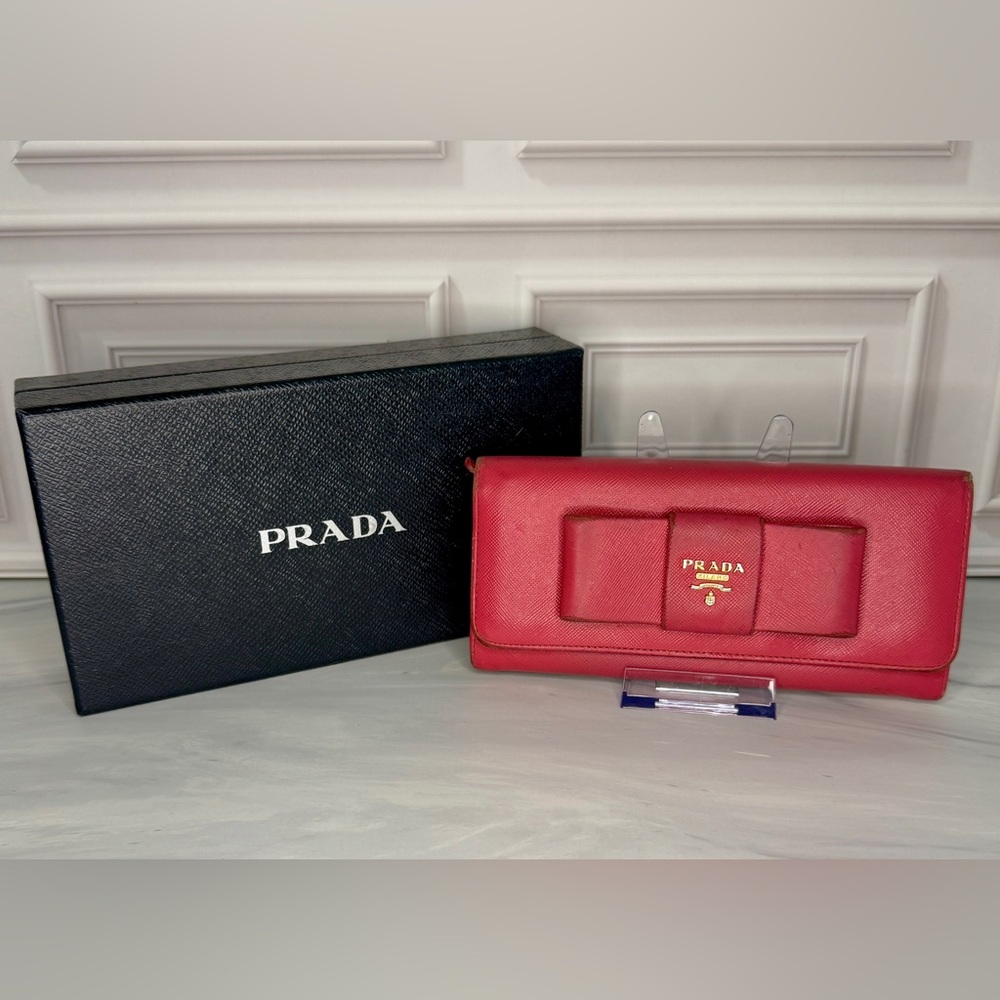 Prada Pink Saffiano Leather Iconic Bow Wallet | Full Inclusion | Good Condition